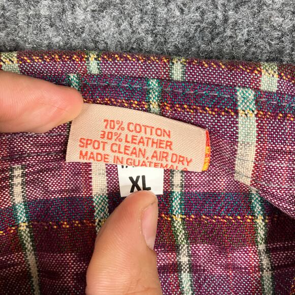 Altiplano Shirt Mens Size XL Multicolor Striped Button Up 70s Style Leather Blen - Picture 6 of 8